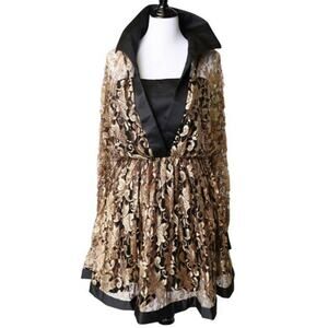 Oleg Cassini BlackTie II Antique Gold Lace and Black Shirt Dress Medium